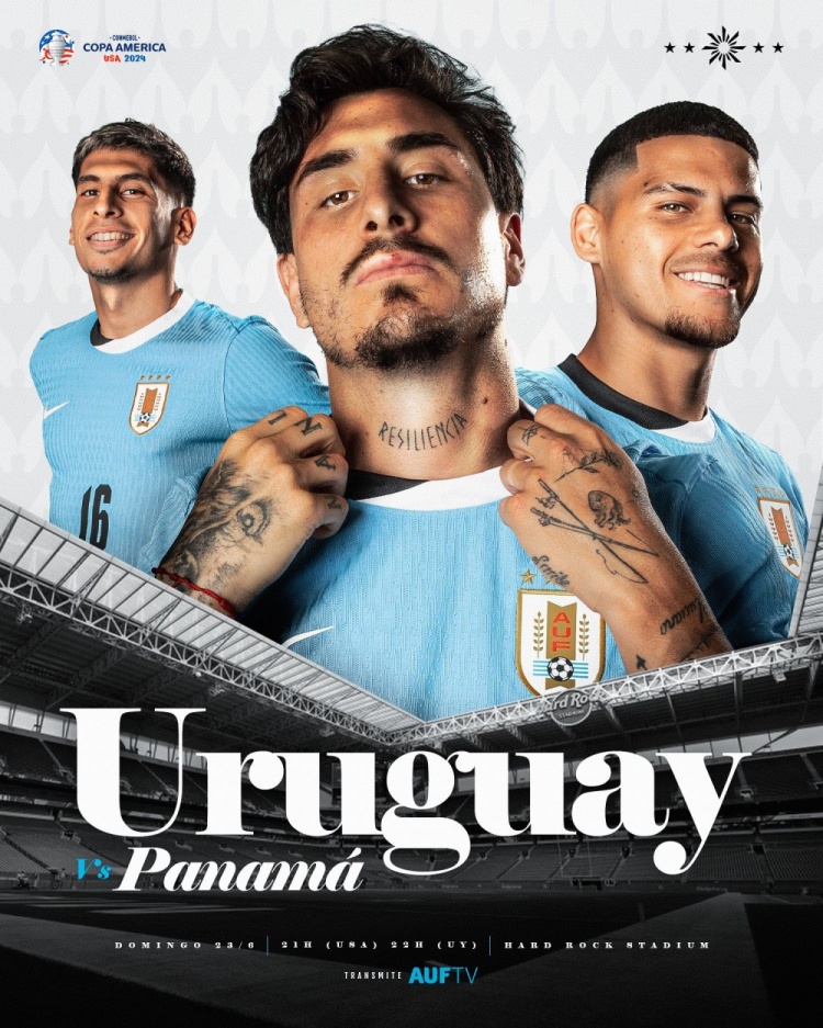 乌拉圭晒美洲杯首战海报：奥利维拉、吉梅内斯、M-阿劳霍出镜