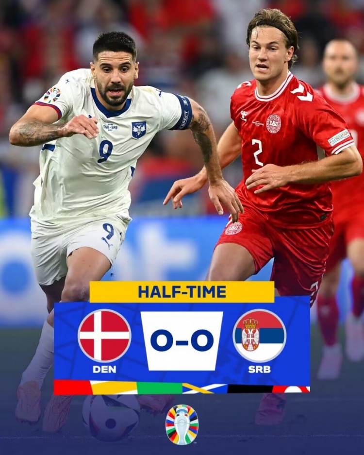 半场-丹麦暂0-0塞尔维亚 温德进球无效塞尔维亚0射正